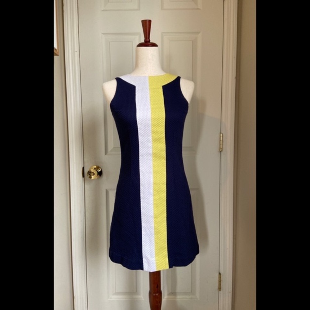 Vintage Lilly Pulitzer Sleeveless Mini Dress Navy Yellow White Size 2